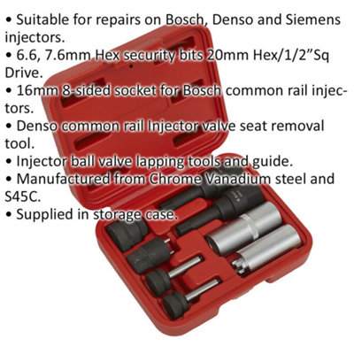 Comprehensive 8 Piece Diesel Injector Repair Socket Set with Hex Security Bits