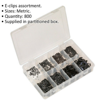Comprehensive 800 Piece E-Clip Retainer Set with Metric Sizes in Convenient Storage Box