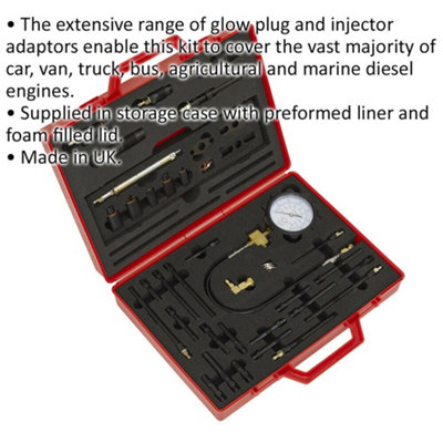Comprehensive Diesel Engine Compression Test Kit with Glow Plug and Injector Adaptors