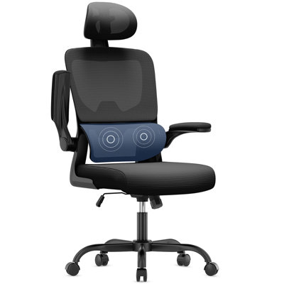 Computer Chair with Adjustable Lumbar Support and Headrest, Swivel Executive Mesh Office Chair for Home Office-Black