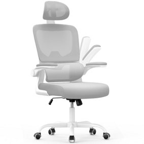 Computer Chair with Adjustable Lumbar Support and Headrest, Swivel Executive Mesh Office Chair for Home Office-Grey