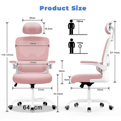 Computer Chair with Adjustable Lumbar Support and Headrest, Swivel Executive Mesh Office Chair for Home Office-Pink