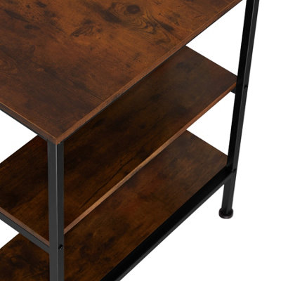 Computer Desk Canton w/ under desk shelves (120x60x75.5cm) - Industrial wood dark, rustic