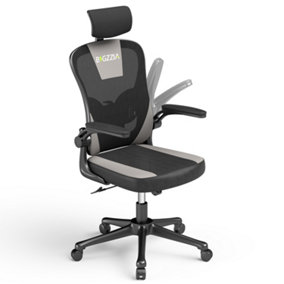 Computer Desk Chair with Adjustable Headrest for Meeting Room and Offic(Black-Grey)