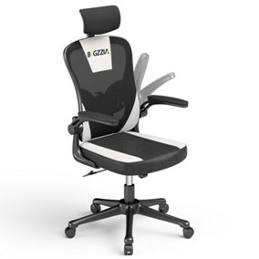 Computer Desk Chair with Adjustable Headrest for Meeting Room and Office(Black-White)