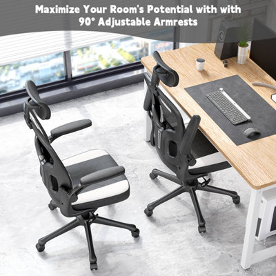 Computer Desk Chair with Adjustable Headrest for Meeting Room and Office(Black-White)