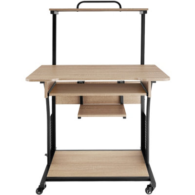 Computer Desk Fife, with 4 tiers and rolling castors - industrial wood light, oak Sonoma