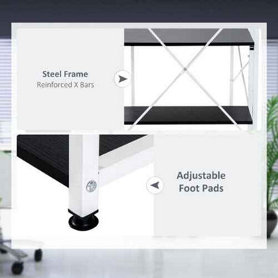 Computer Desk Laptop Table w/4-tier Bookshelf Metal Frame Black, White