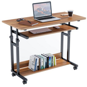 Computer Desk Mobile Portable Office Desk Height Adjustable Home Office Walnut Brown