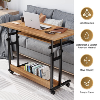 Computer Desk Mobile Portable Office Desk Height Adjustable Home Office Walnut Brown
