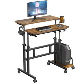 Computer Desk on Wheels Height Adjustable with Cup Holder For Home