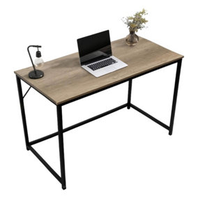 Computer Desk Rustic Grey Top with Large Black Metal Frame for Home Office or Bedroom Desk