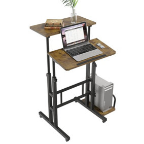 Computer Desk Sit-Stand Height-Adjustable Rolling Mobile Workstation with Wheels