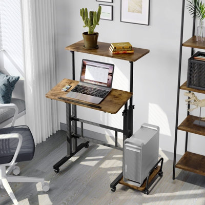 Computer Desk Sit-Stand Height-Adjustable Rolling Mobile Workstation ...