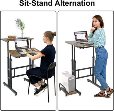 Height Adjustable Computer Desk on Wheels Home Office Workstation