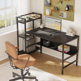 Computer Desk with 4-Tier Storage Shelves, 136cm x 60cm Black