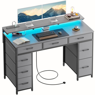 Computer Desk with 8 Fabric Drawers, 120x50cm Home Office Desk with LED ...