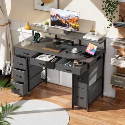 Computer Desk with 8 Fabric Drawers, 120x50cm Home Office Desk with LED ...