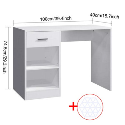 Computer Desk Drawer Cabinet Home Office Desks Workstation 100cm White | BIG W