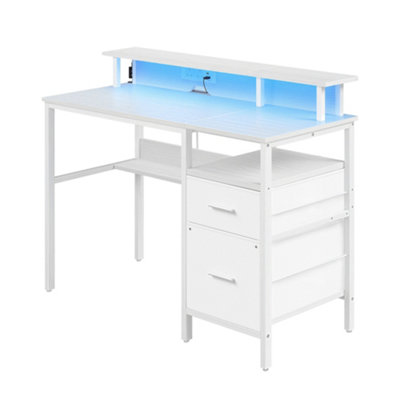Computer Desk with Fabric Drawers, Study Desk with Monitor Stand, LED ...