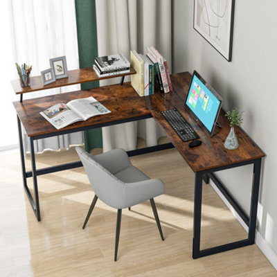Computer Desk with Self Corner Desk Work Table Home Office Table Industrial Rustic Brown