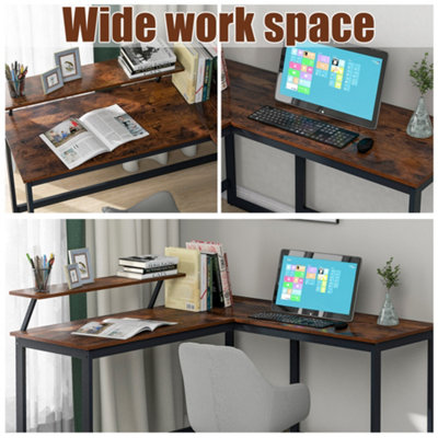 Computer Desk with Self Corner Desk Work Table Home Office Table Industrial Rustic Brown