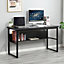 Computer Desk Wooden Metal Study Table Home Office Workstation With Book Shelf Black