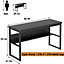 Computer Desk Wooden Metal Study Table Home Office Workstation With Book Shelf Black