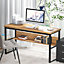 Computer Desk Wooden Metal Study Table Home Office Workstation With Book Shelf Oak