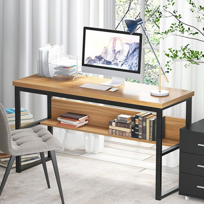 Computer Desk Wooden Metal Study Table Home Office Workstation With ...