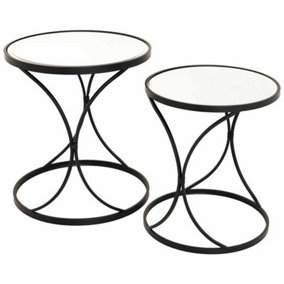 Concaved Set Of Two Black Mirrored Side Tables - L51 x W51 x H58 cm