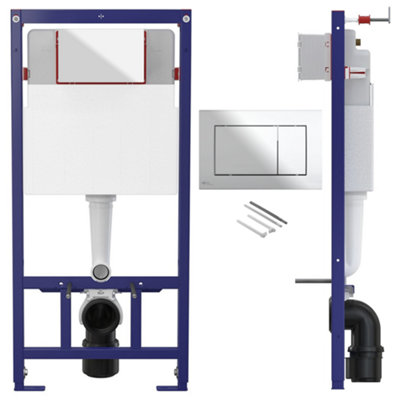 Concealed 1.12m Wall Hung Toilet Cistern Frame Adjustable WC Unit & Chrome Square Flush Plate