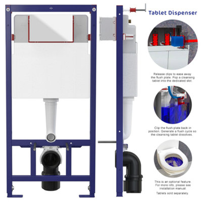 Concealed 1.12m Wall Hung Toilet Cistern Frame Adjustable WC Unit & Matt Black, Chrome Trim Flush Plate