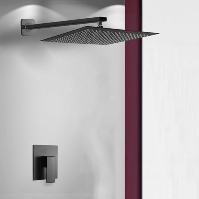 Concealed Rear Wall Black Matt Square Shower Set Mixer Square Head 1 Way