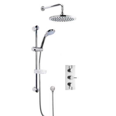 Concealed Round Triple Valve with Multi Function Slide Rail Kit, Arm & Head Shower Bundle - Chrome - Balterley Price Comparisons | Compare The Build