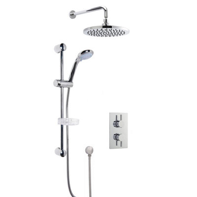 Concealed Round Twin Valve with Multi Function Slide Rail Kit, Arm & Head Shower Bundle - Chrome - Balterley Price Comparisons | Compare The Build