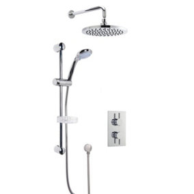 Concealed Round Twin Valve with Multi Function Slide Rail Kit, Arm & Head Shower Bundle - Chrome - Balterley