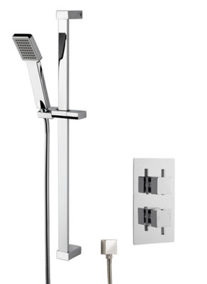 Concealed Square Twin Valve & Slide Rail Kit Shower Bundle Set - Chrome - Balterley