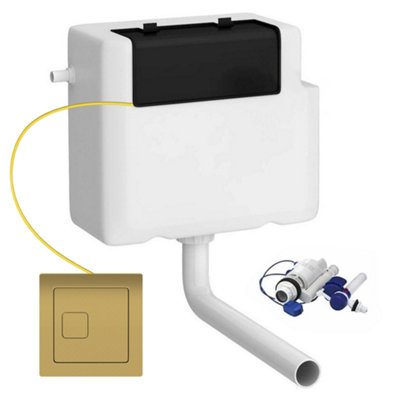 Concealed WC Toilet Cistern with Brushed Brass Dual Flush Cable Button -  Left Water Entry | DIY at Bu0026Q