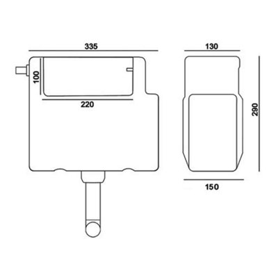 Concealed WC Toilet Cistern with Gloss Chrome Cable Flush Plate - Left Water Entry