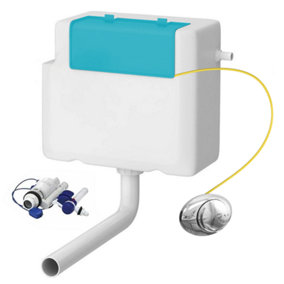 Concealed WC Toilet Cistern with Gloss Chrome Dual Flush Cable Push Button - Right Water Entry