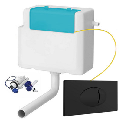 Concealed WC Toilet Cistern with Matt Black Cable Flush Plate 