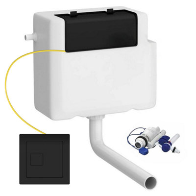Concealed WC Toilet Cistern with Matt Black Dual Flush Cable Button - Left Water Entry