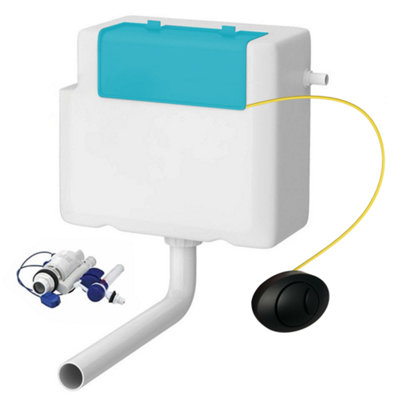 Concealed WC Toilet Cistern with Matt Black Dual Flush Cable Push ...