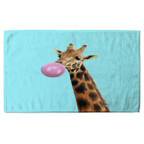 Concept giraffe with bubble gum on color background (Bath Towel) / Default Title