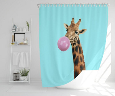 Concept giraffe with bubble gum on color background (Shower Curtain) / Default Title Price Comparisons | Compare The Build