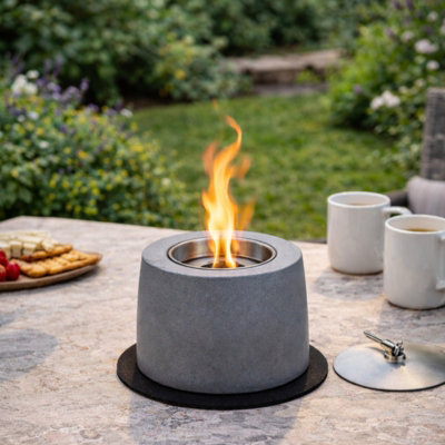 Concrete Tabletop Fire Pit - Portable Mini Indoor & Outdoor Fire Bowl