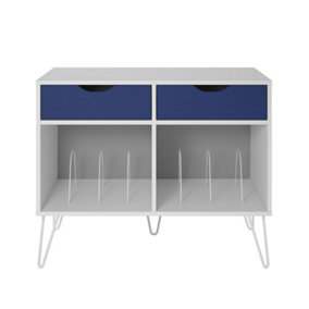 Condord turntable stand with 2 drawers in white / blue