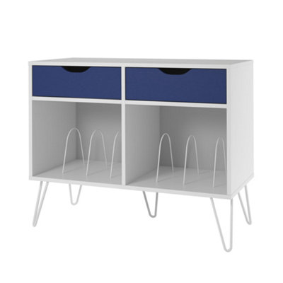 Condord turntable stand with 2 drawers in white / blue