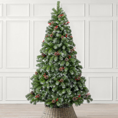 Cone and Berry Artificial Christmas Tree Snowy Snow Flocked With Stand 6ft